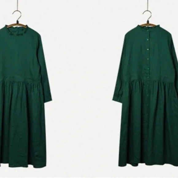 NWT Simpson Gardens Oversized Elegant Green Linen Midi Dress Med - Picture 5 of 5